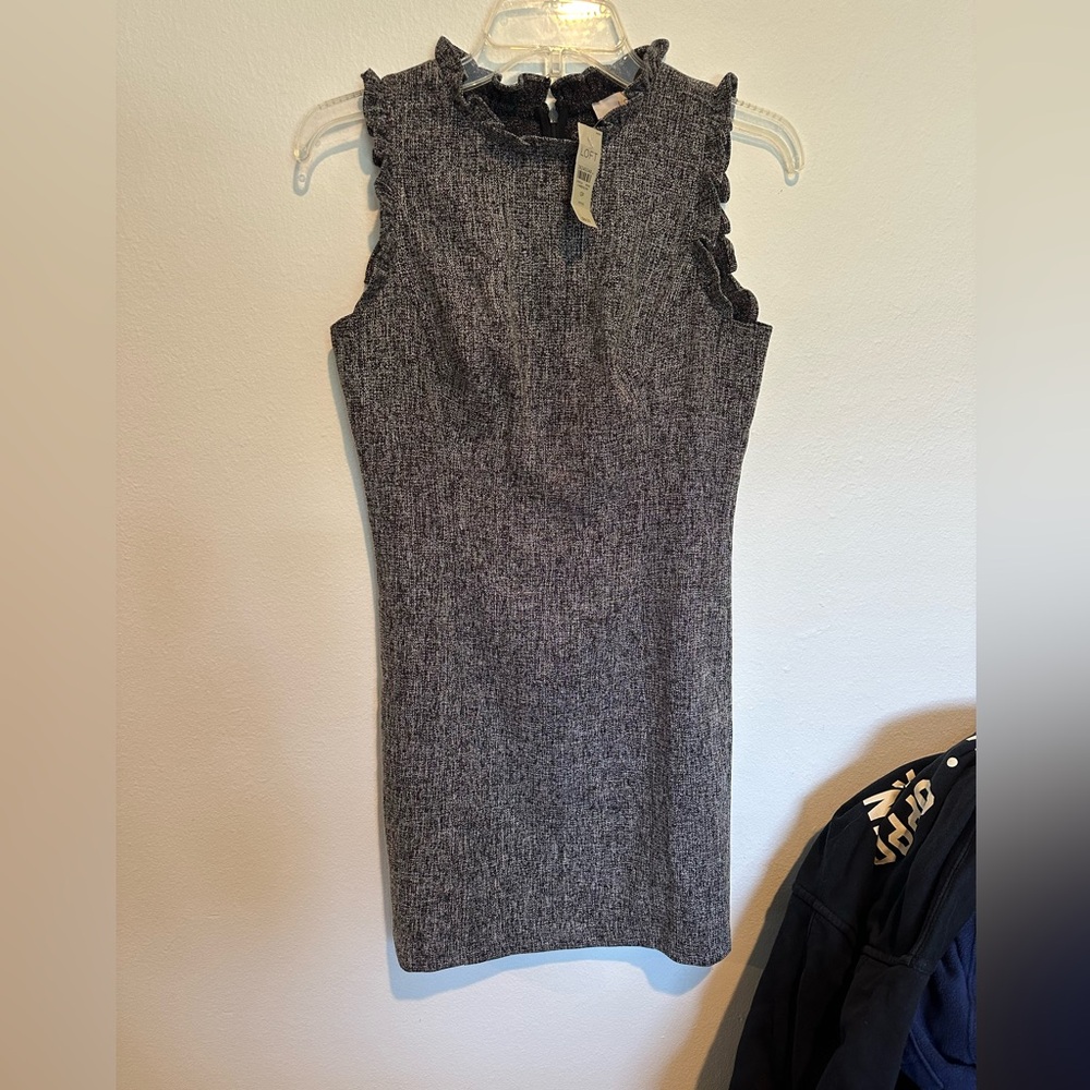 LOFT Gray Sleeveless Mock Neck Sheath Dress